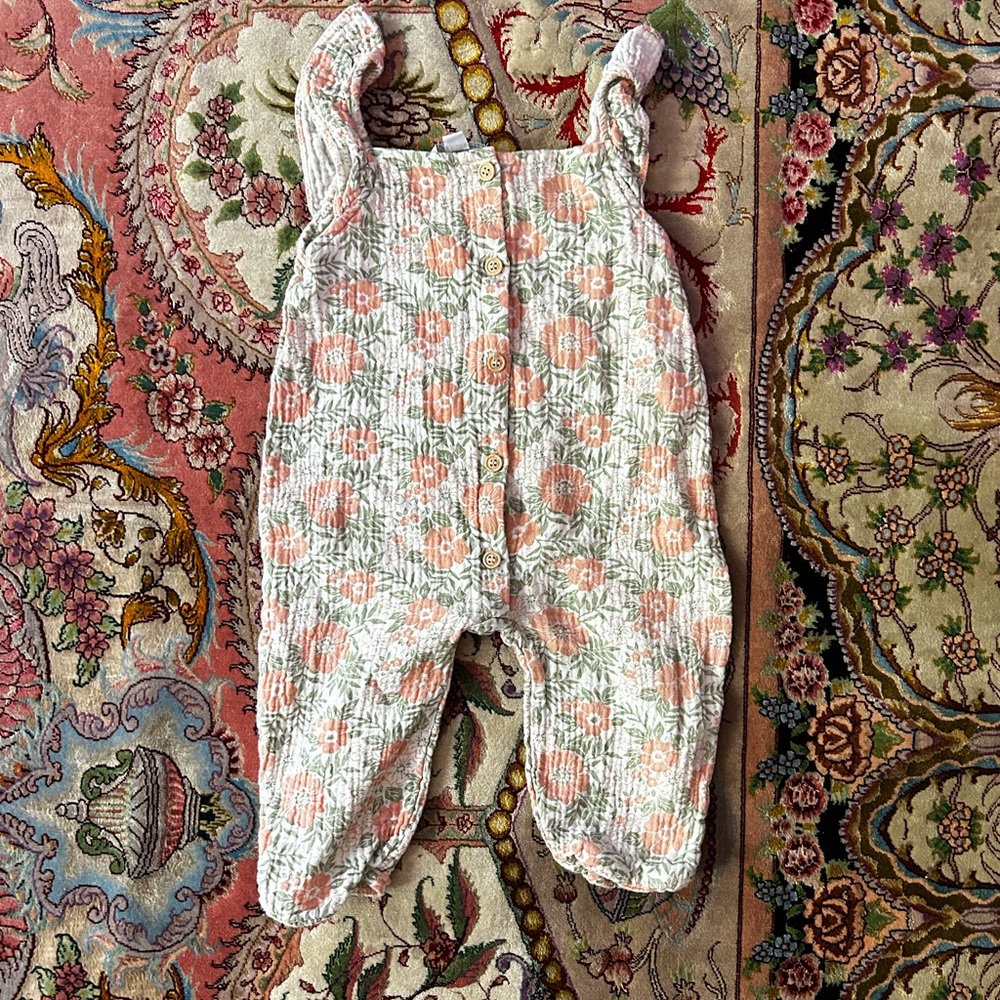 Emily and Oliver 100% Cotton Baby Girl 12 Months Floral Button Jumpsuit